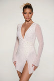 Embellished Wrap Over A Line Mini Dress in Ivory