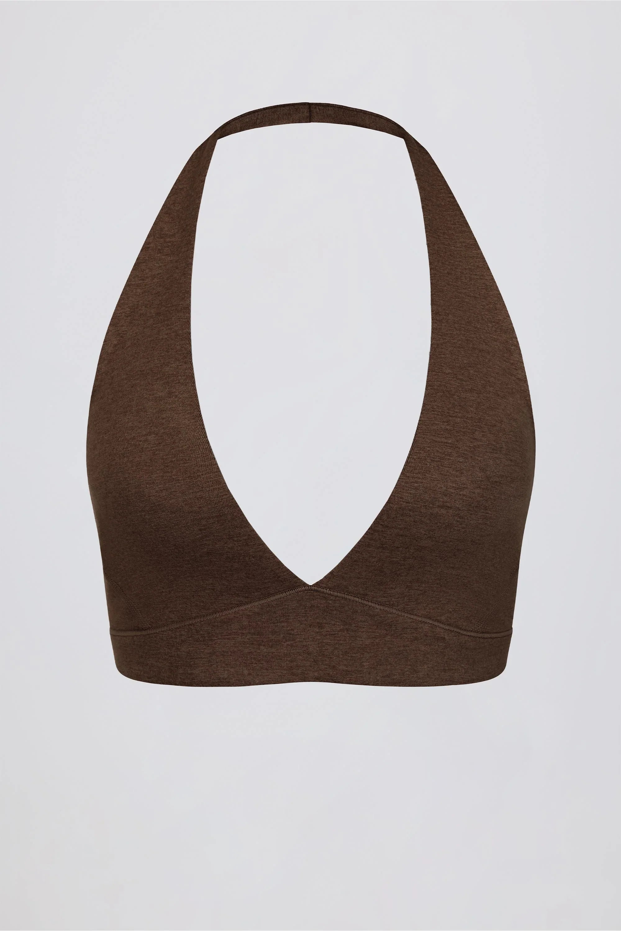 Brushed Jersey V Neck Sports Bra in Pecan Marl