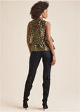 Tiered Hem Mock Neck Top Black Multi