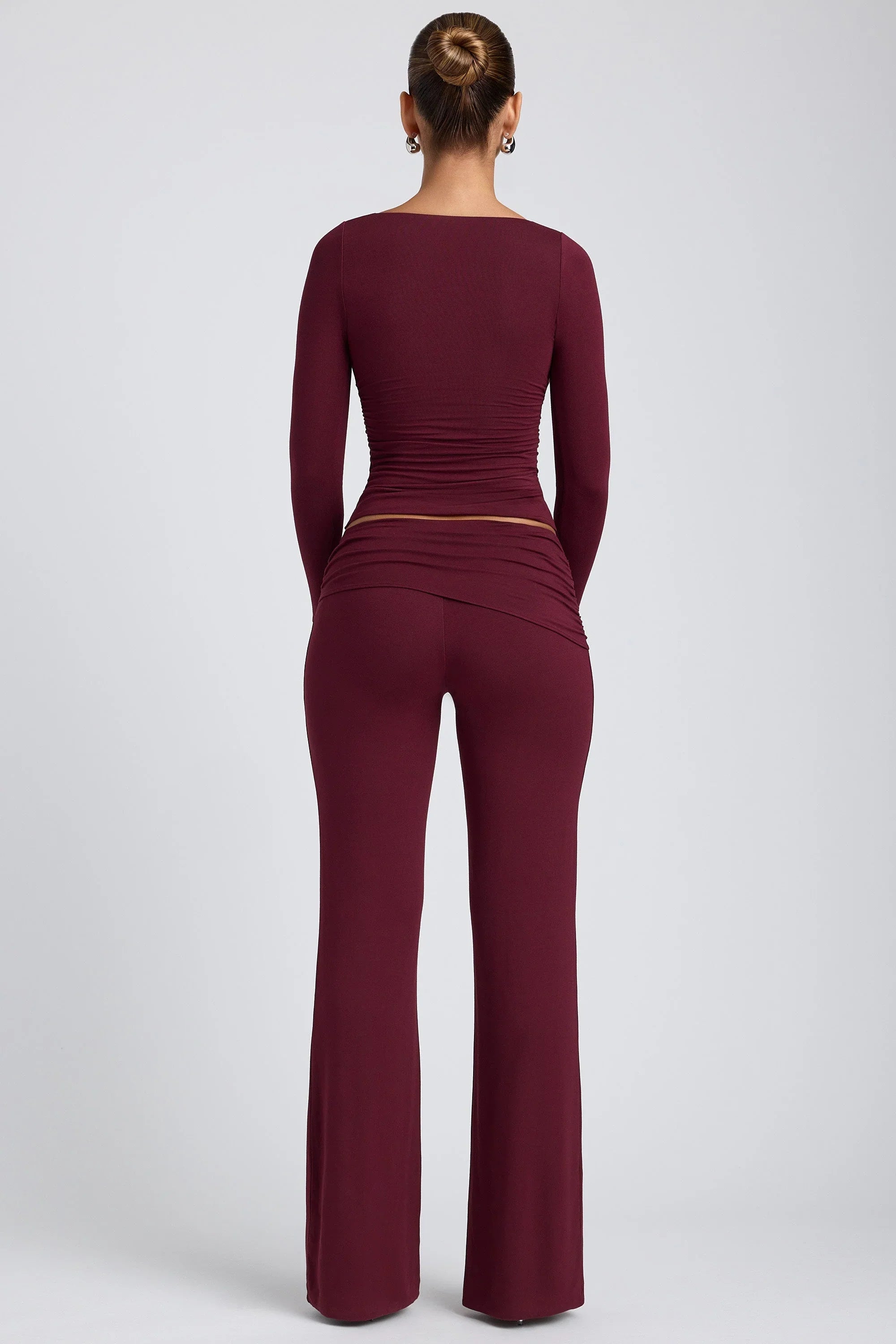 Modal Ruched Long Sleeve Top in Plum
