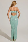 Embellished Cowl Neck Maxi Dress in Aqua Blue