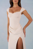 Modal Sweetheart Neck Cowl Waist Maxi Dress in Ivory