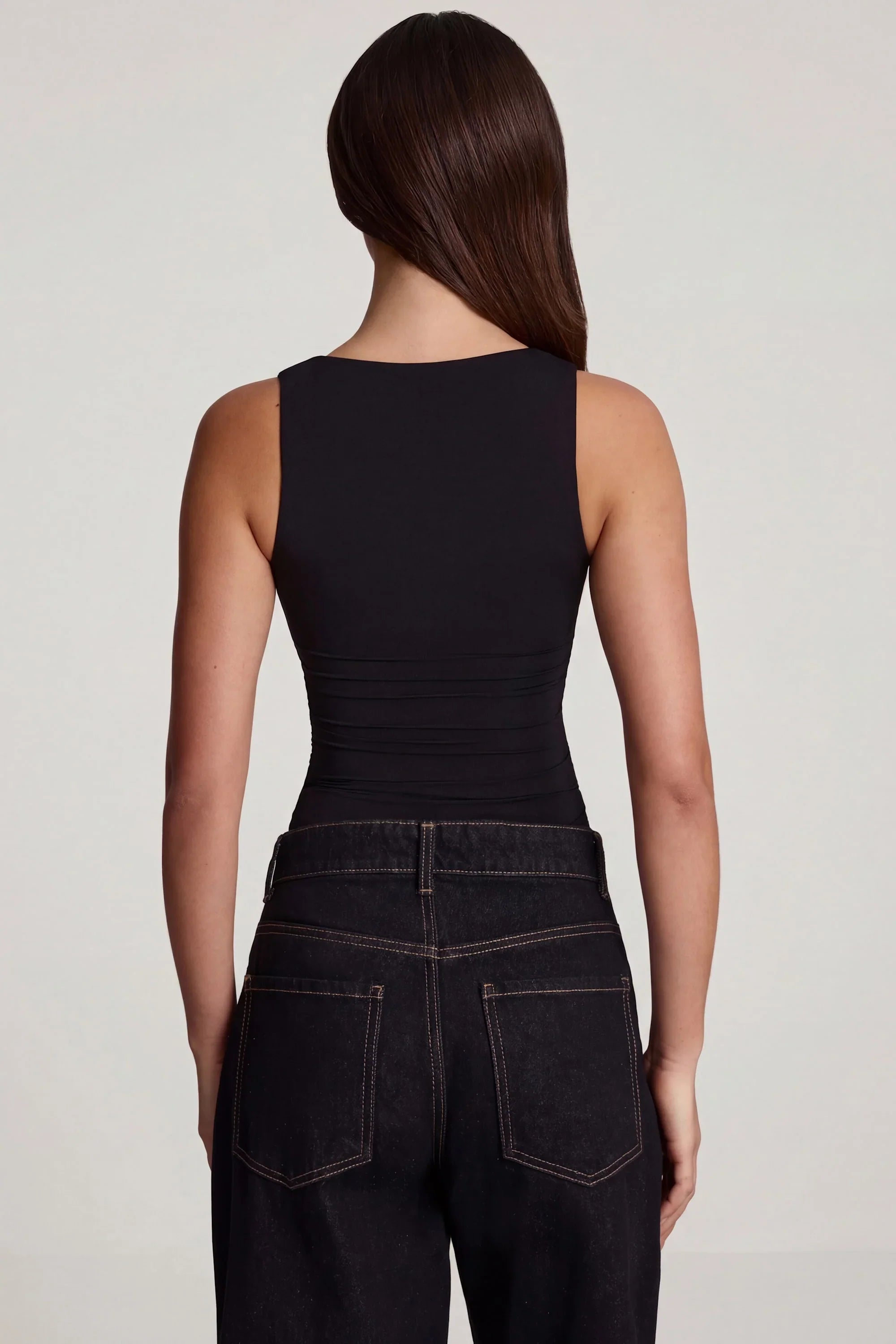 Soft Jersey Square Neck Ruched Top in Black