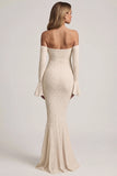 Off Shoulder Ruffle Lace Maxi Dress in Ivory