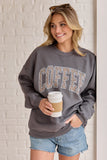 Coffee Leopard Print Dark Grey Graphic Sweatshirt