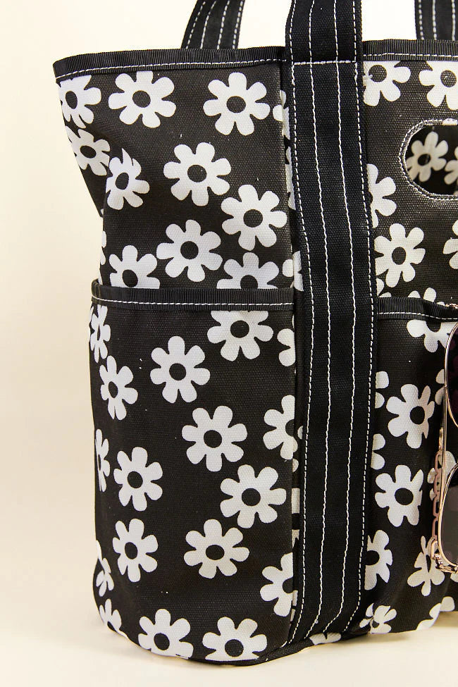 Daisy Daydreams Black Canvas Tote