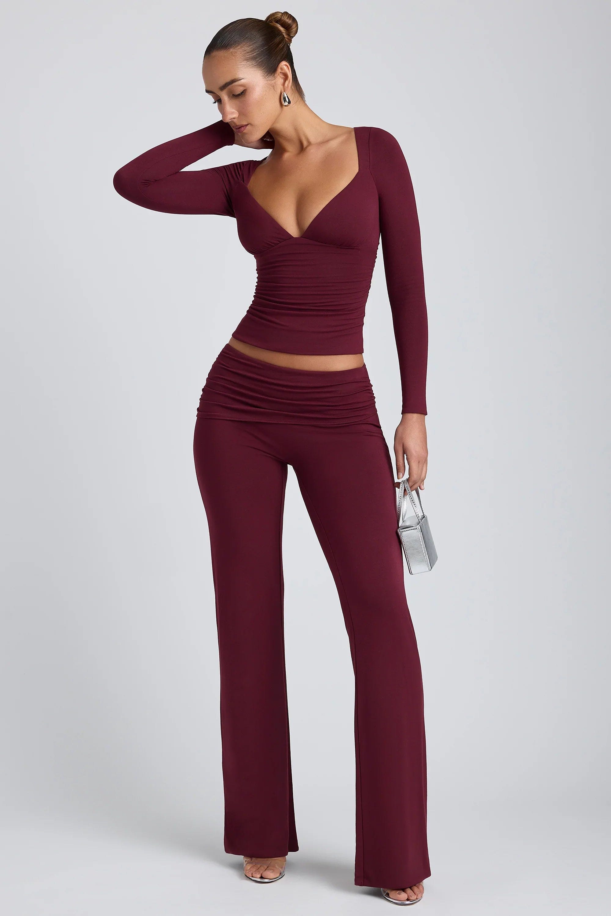 Modal Ruched Long Sleeve Top in Plum