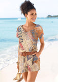 Abstract Mirage V Neck Romper Orange Multi