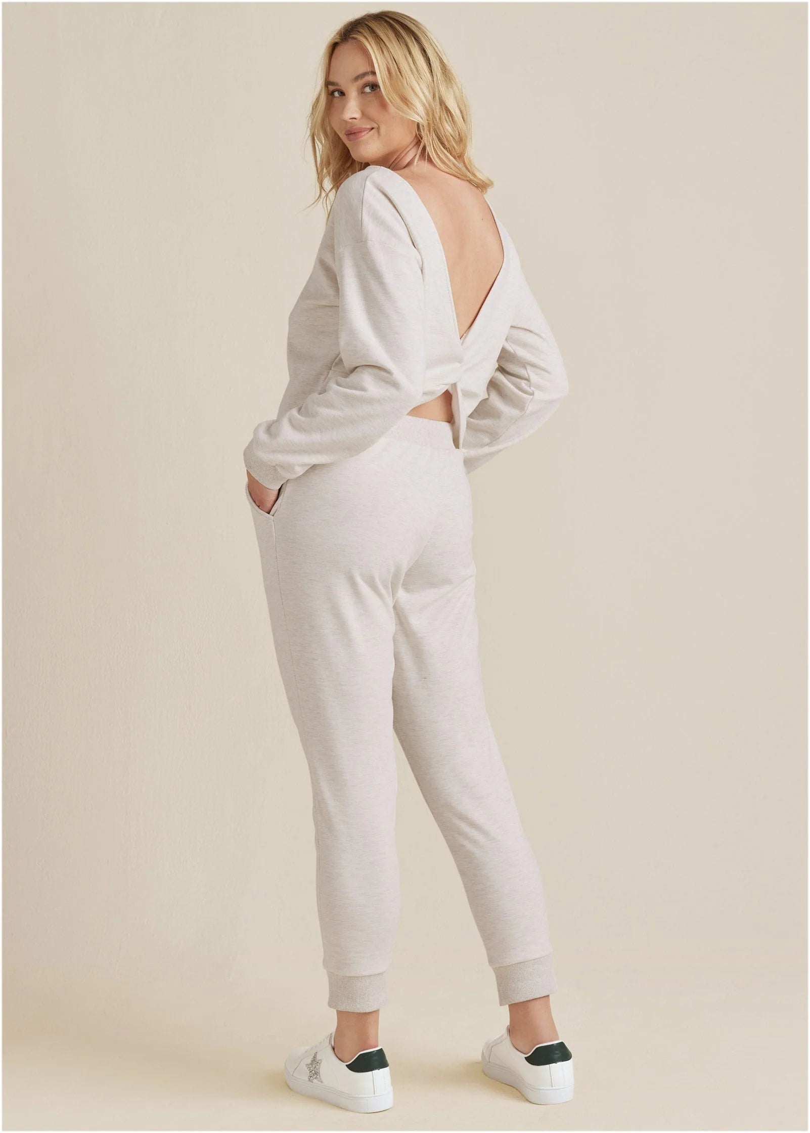 Knot Back Top And Pants Set Vanilla Heather