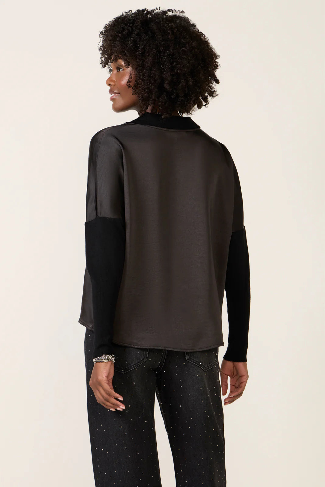 Tina Mixed Media Satin Top