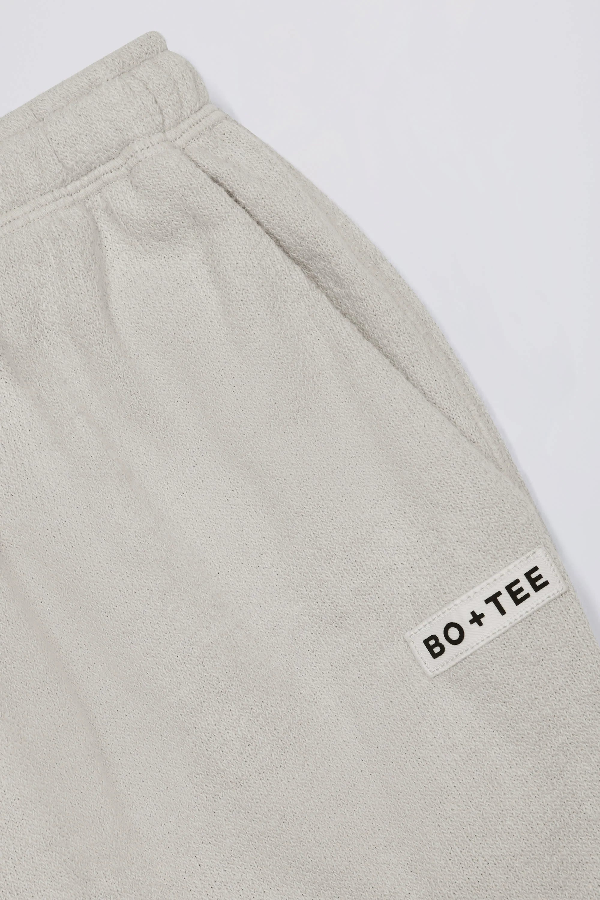 Textured Cotton Button Low Rise Wide Leg Joggers in Light Grey