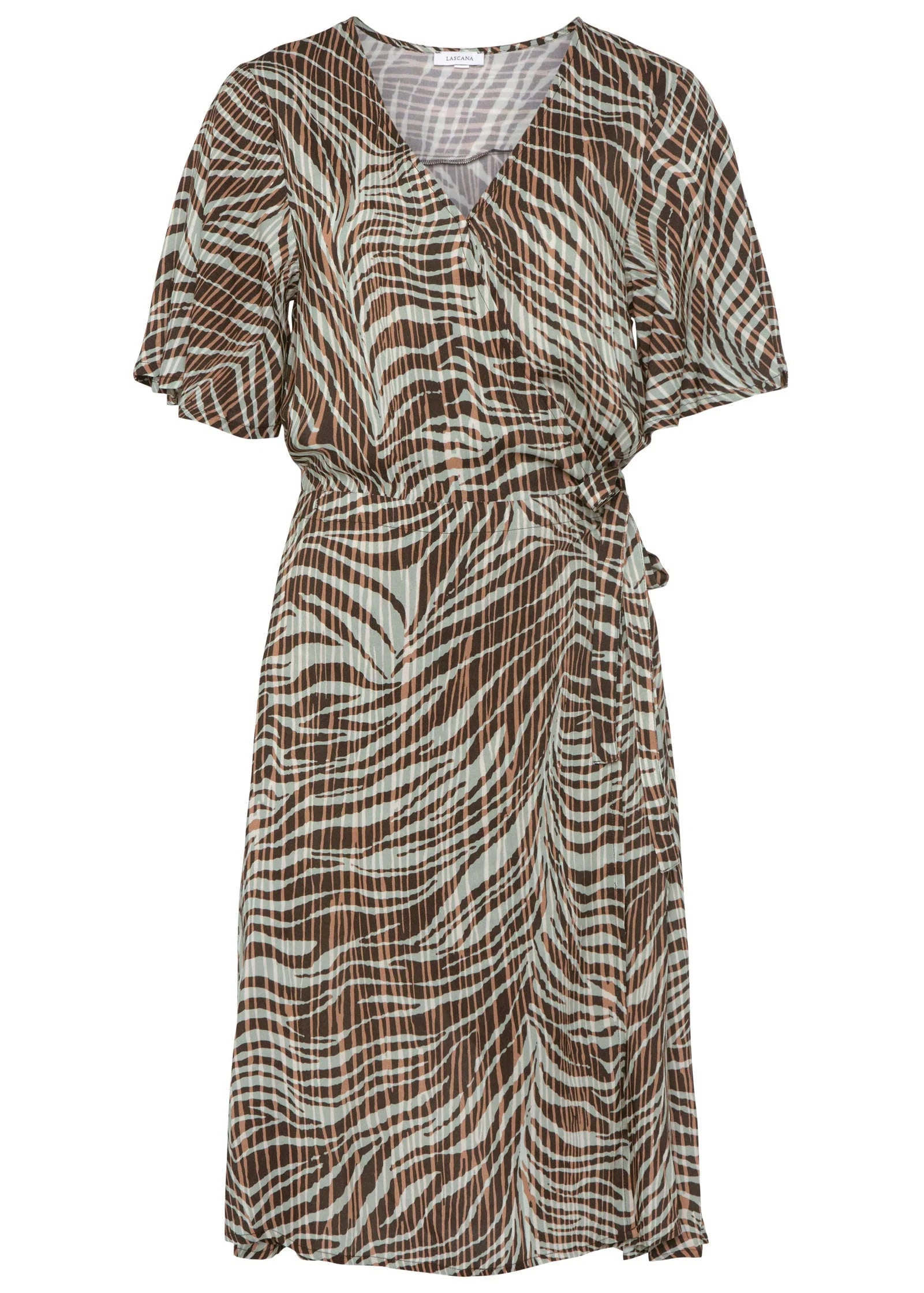 Flutter Sleeve Dress Brown Multi