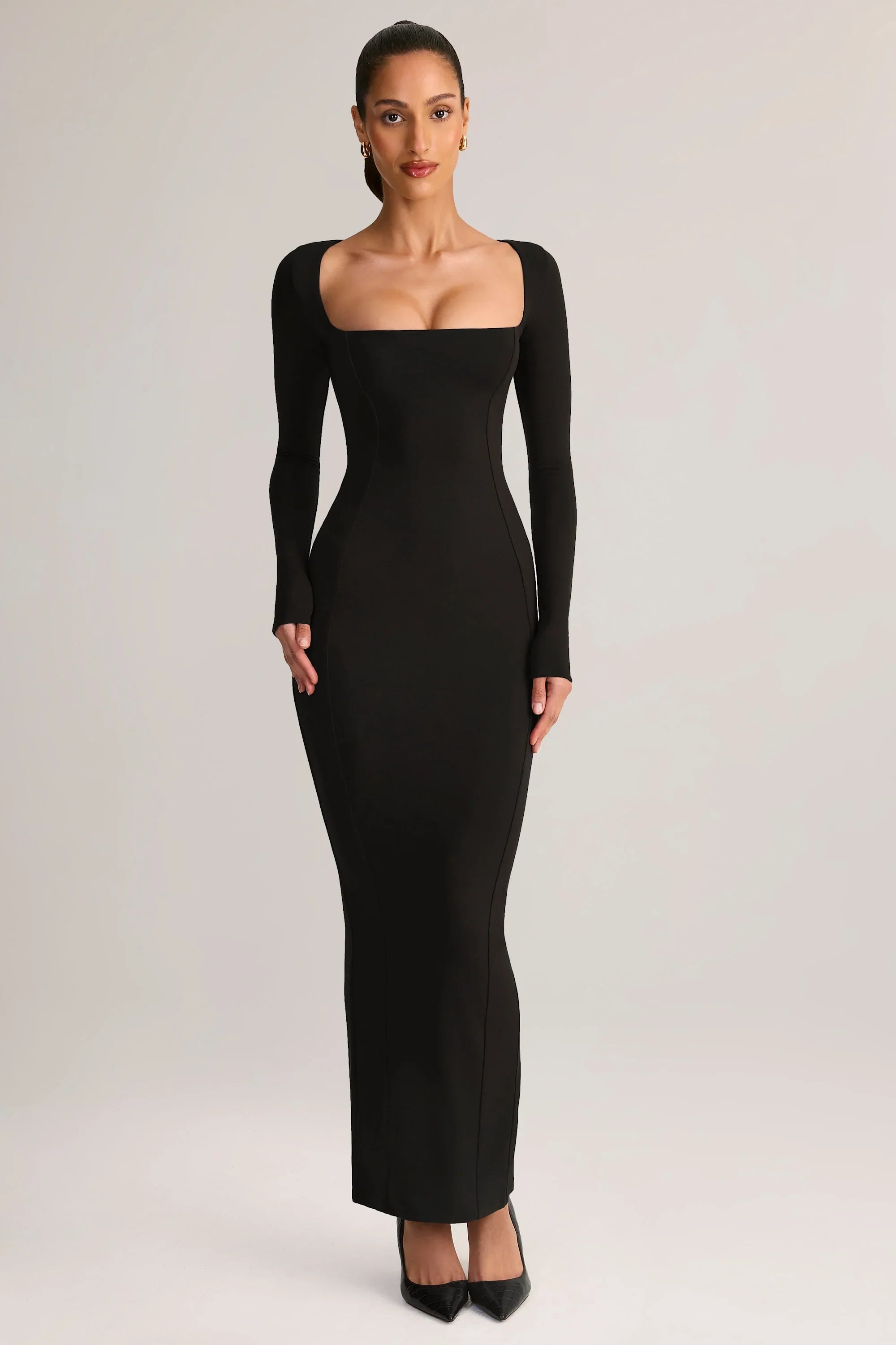 Modal Square Neck Bodycon Maxi Dress in Black