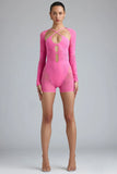 Embellished Cut Out Unitard in Bubblegum Pink