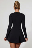 Bow Detail Plunge Neck A Line Mini Dress in Black