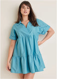 Cotton Poplin Tiered Dress Blue
