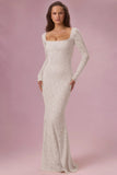 Lace Long Sleeve Maxi Dress in Pearl