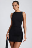 Modal High Neck Open Back Mini Dress in Black
