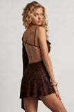 Devoré One Sleeve A Line Mini Dress in Dark Chocolate