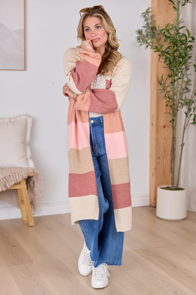 Maxine Mauve Striped Long Cardigan