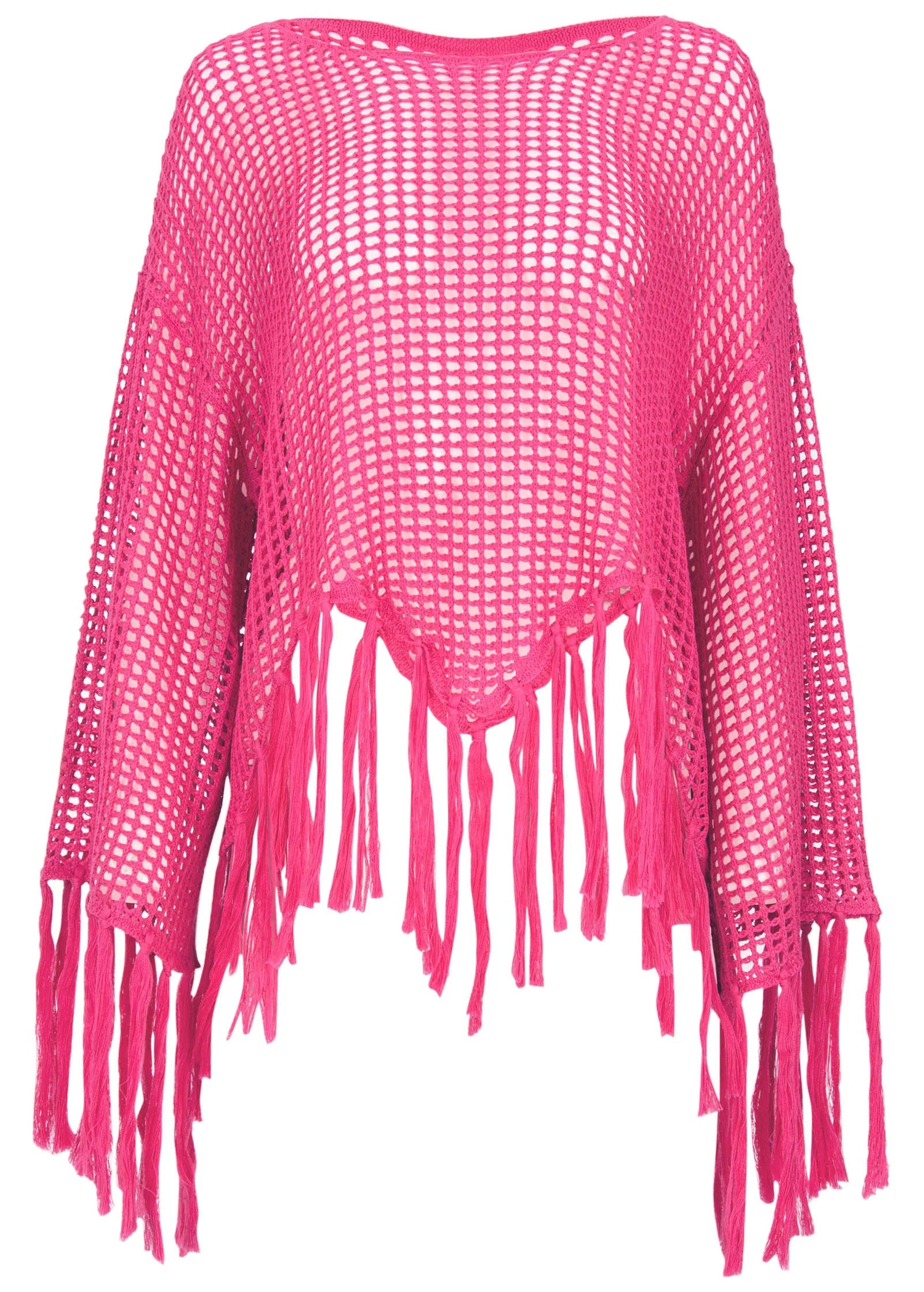 Fringe Crochet Cover Up Hot Pink