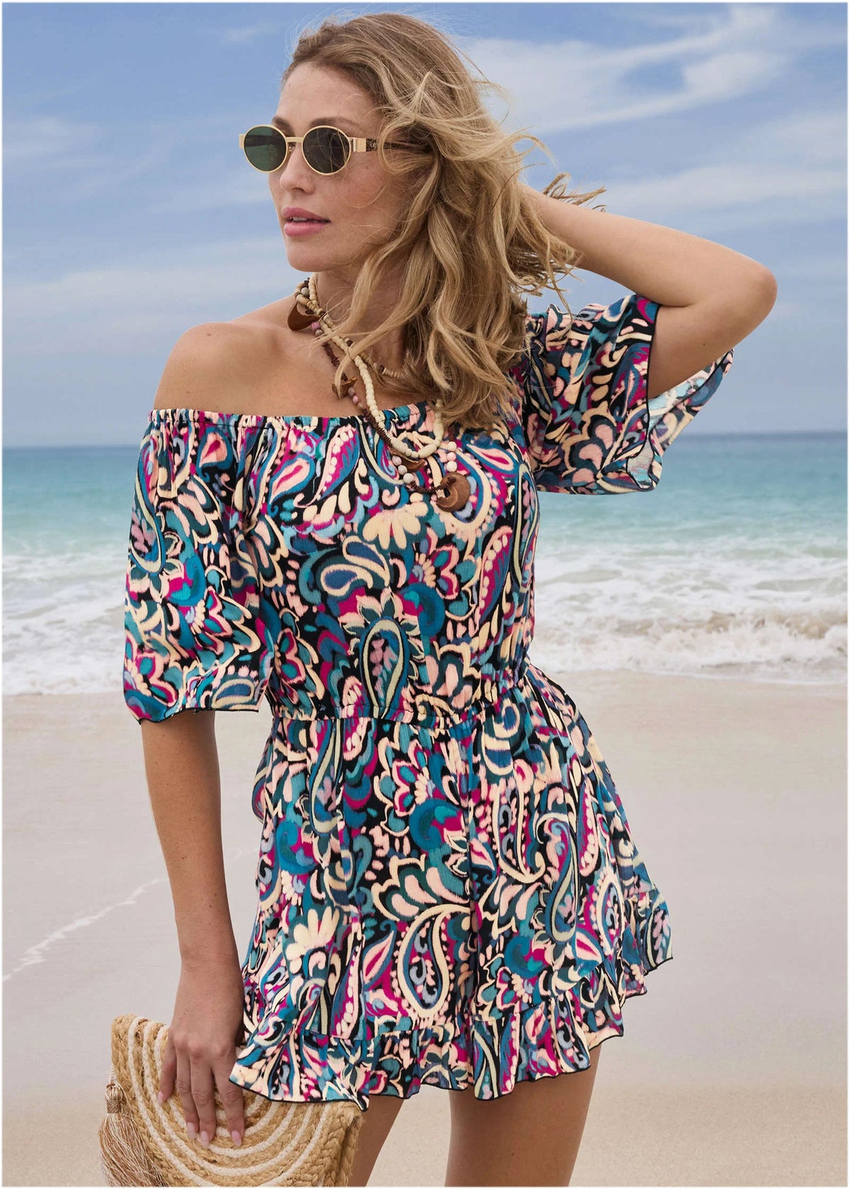 Flirty Cover Up Romper Fuzzy Paisley