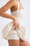 Halterneck Lace Up Bubble Hem Corset Micro Mini Dress in Ivory