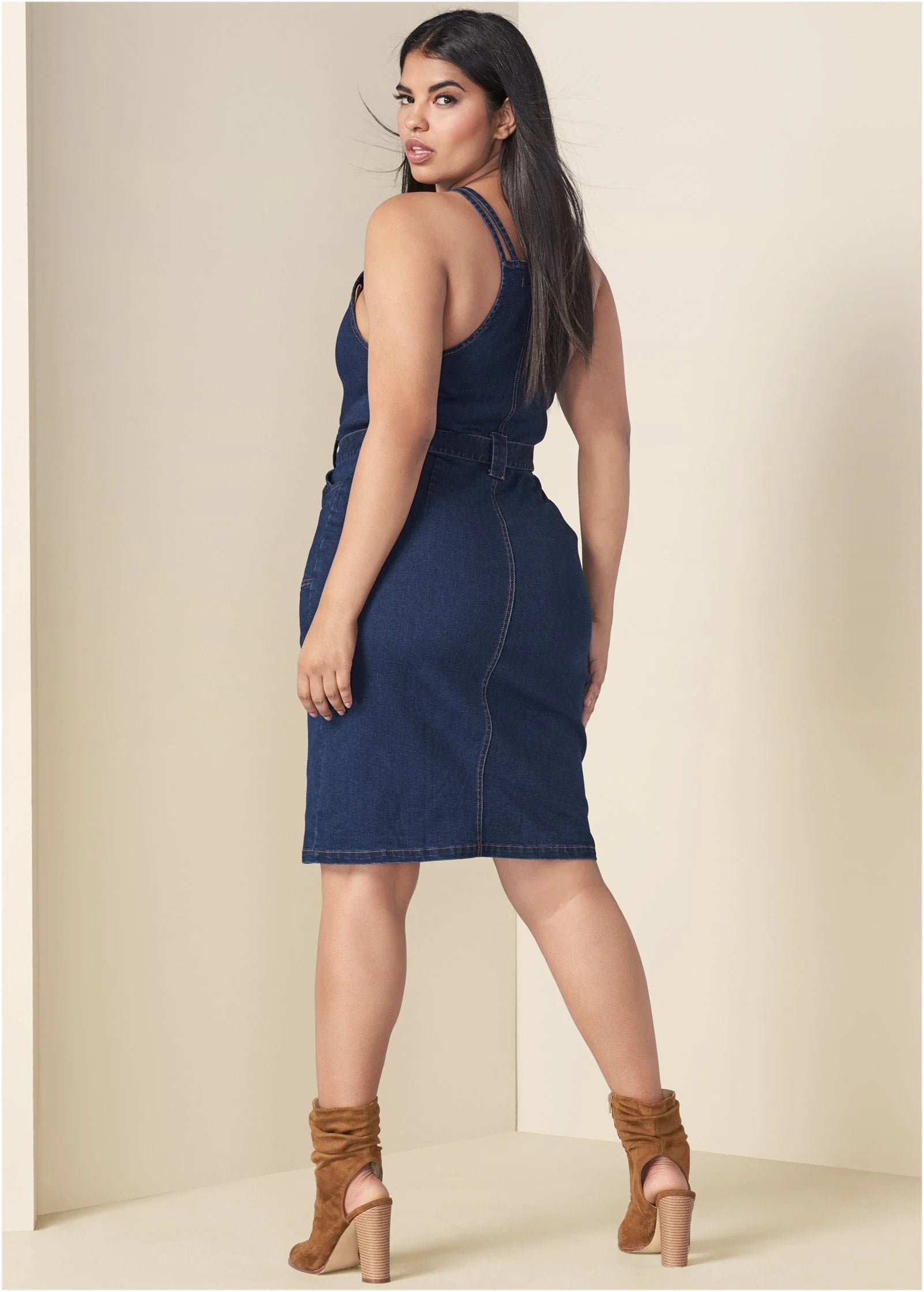Denim Dress With Zipper Dark Wash