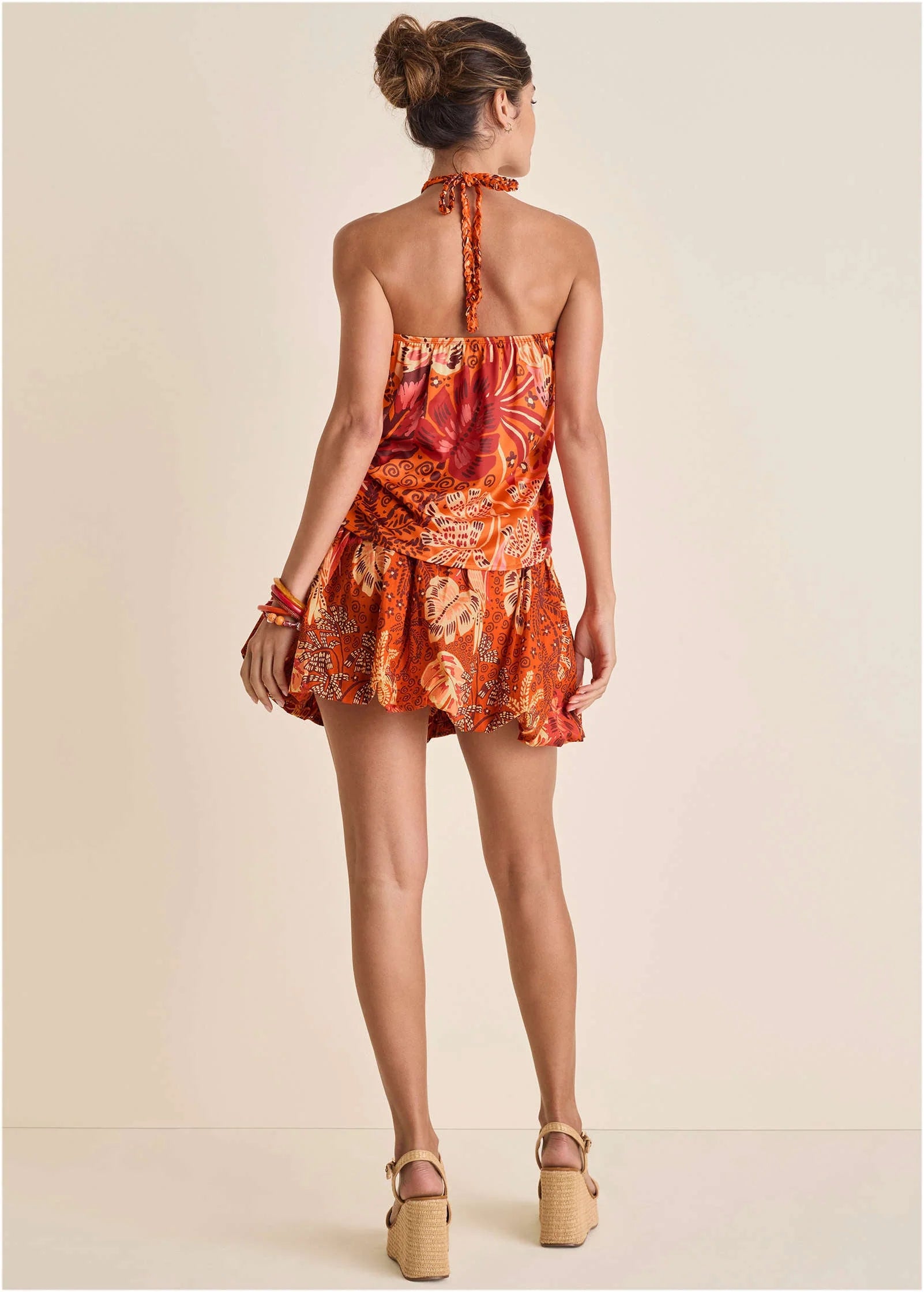 Printed Keyhole Halter Parrot Palm