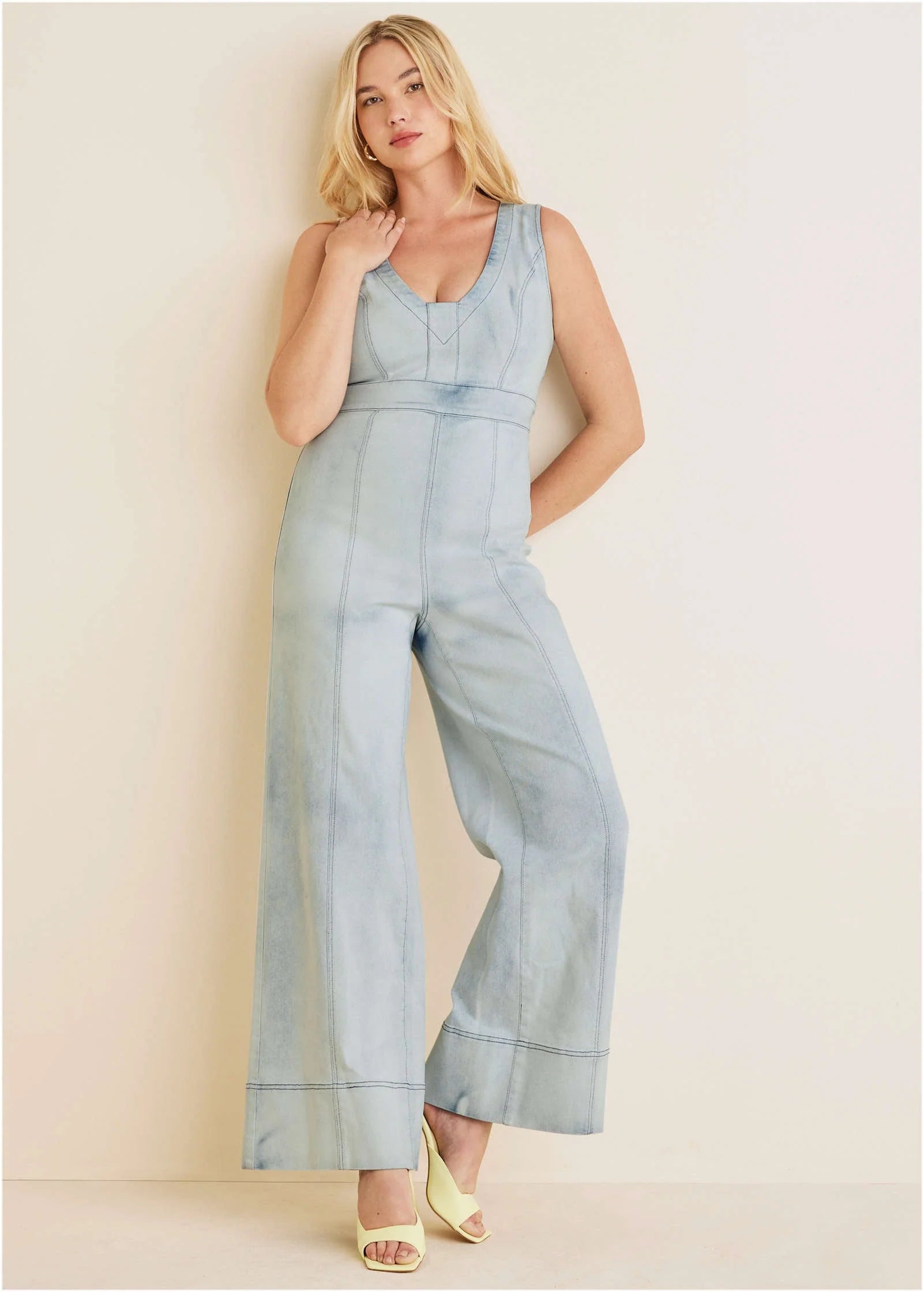 Stretch Denim Jumpsuit Light Wash