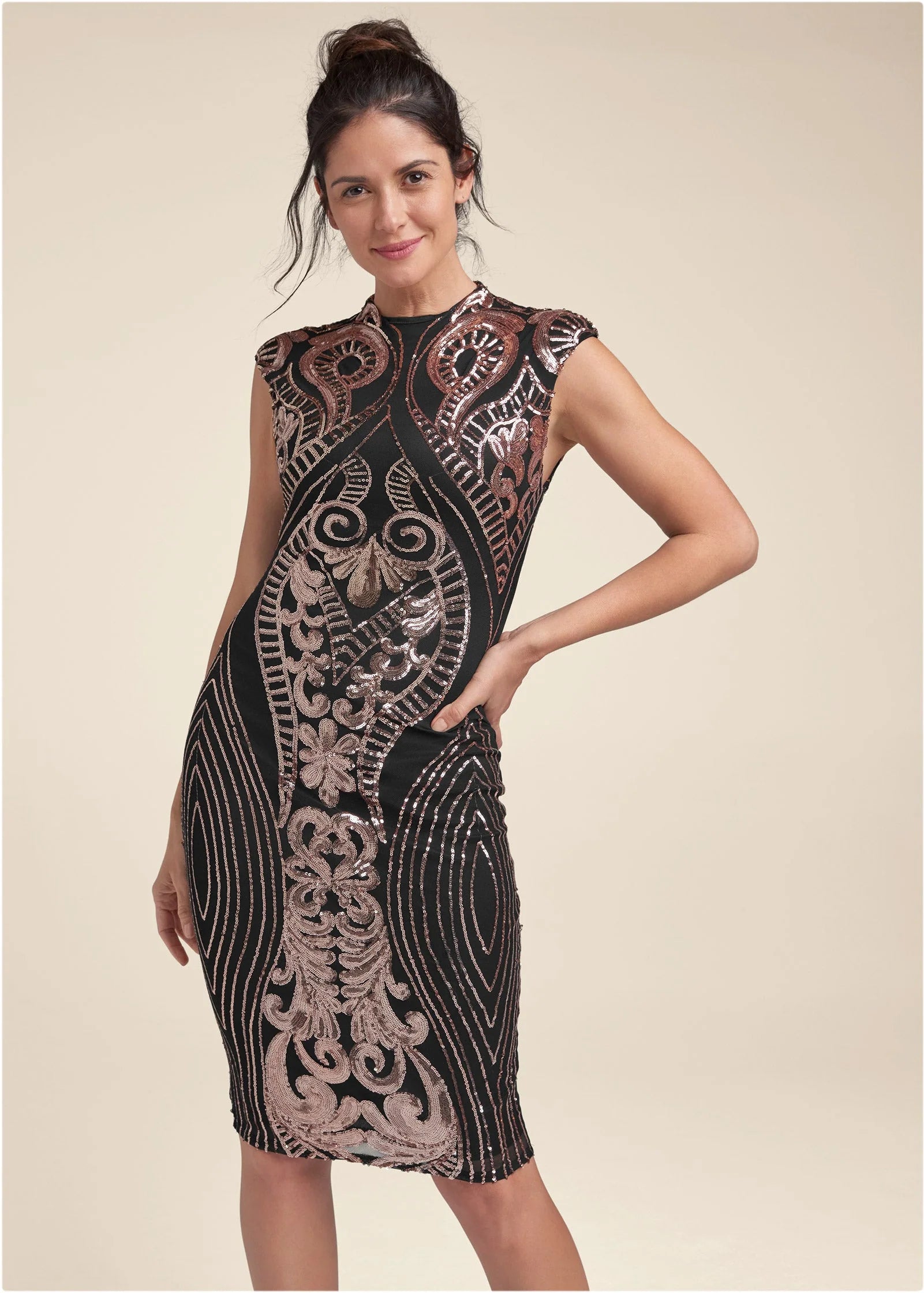 Sequin Midi Dress Black Multi