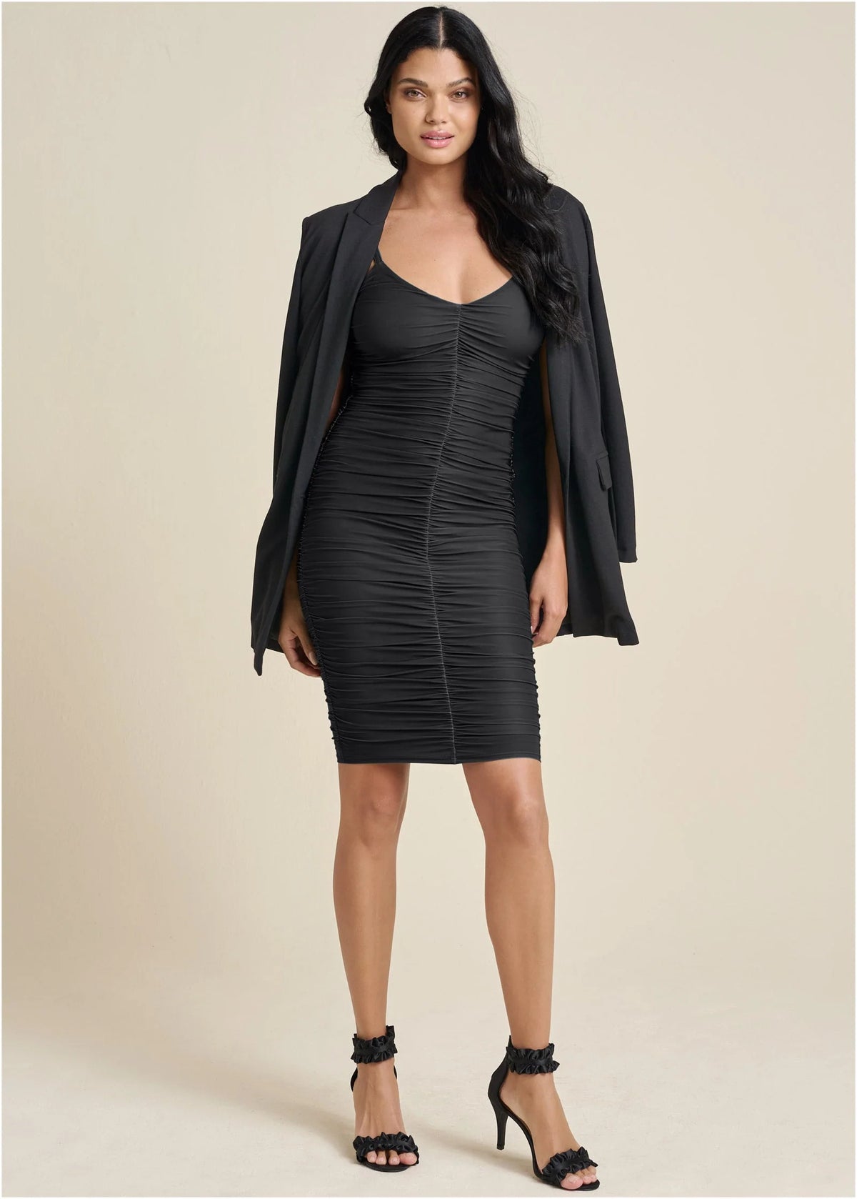 Ruched Mini Dress Jet Black