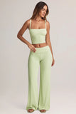 Modal Foldover Wide Leg Trousers in Sage Green