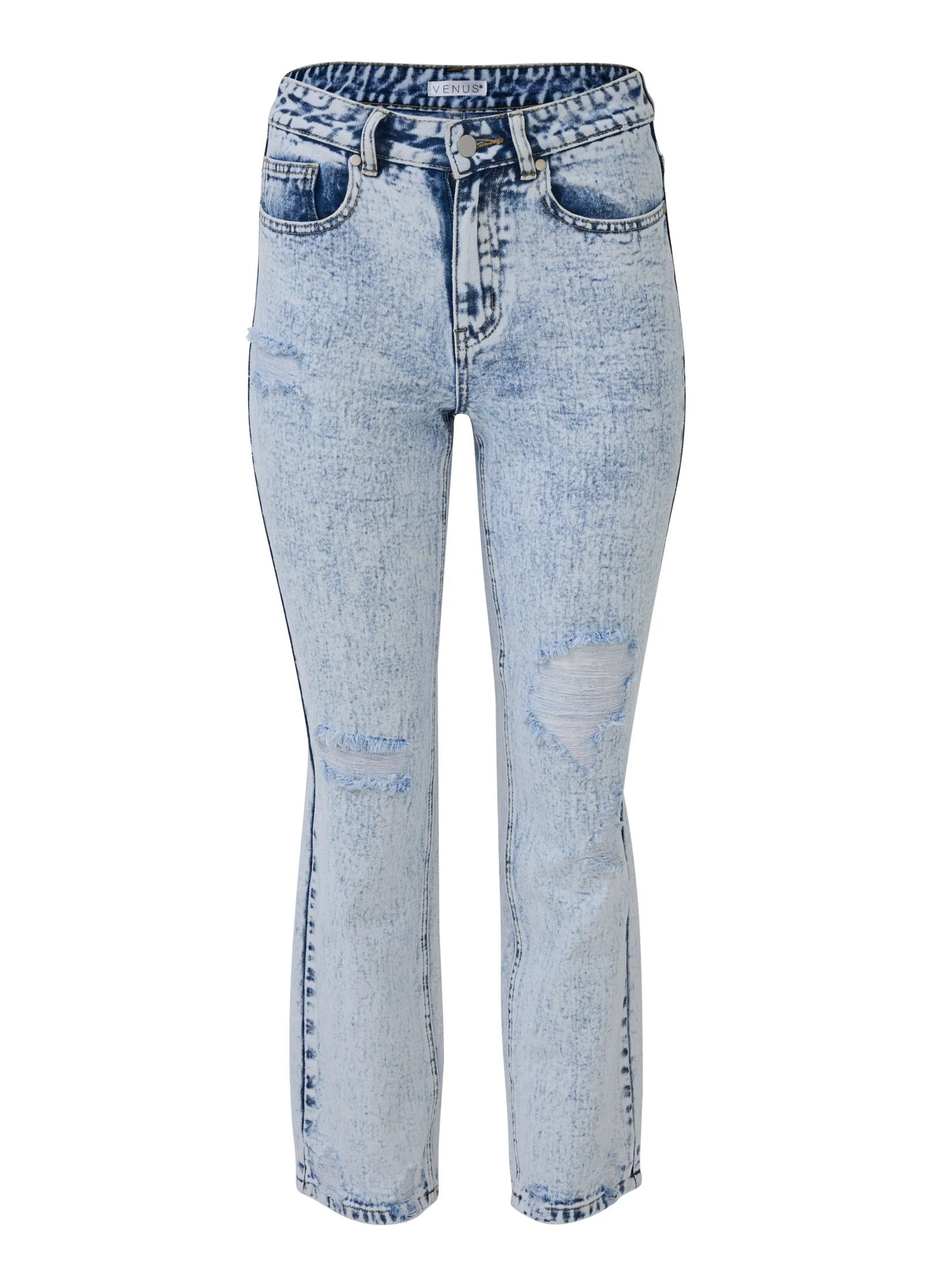 Stove Pipe Distressed Jeans Acid Wash