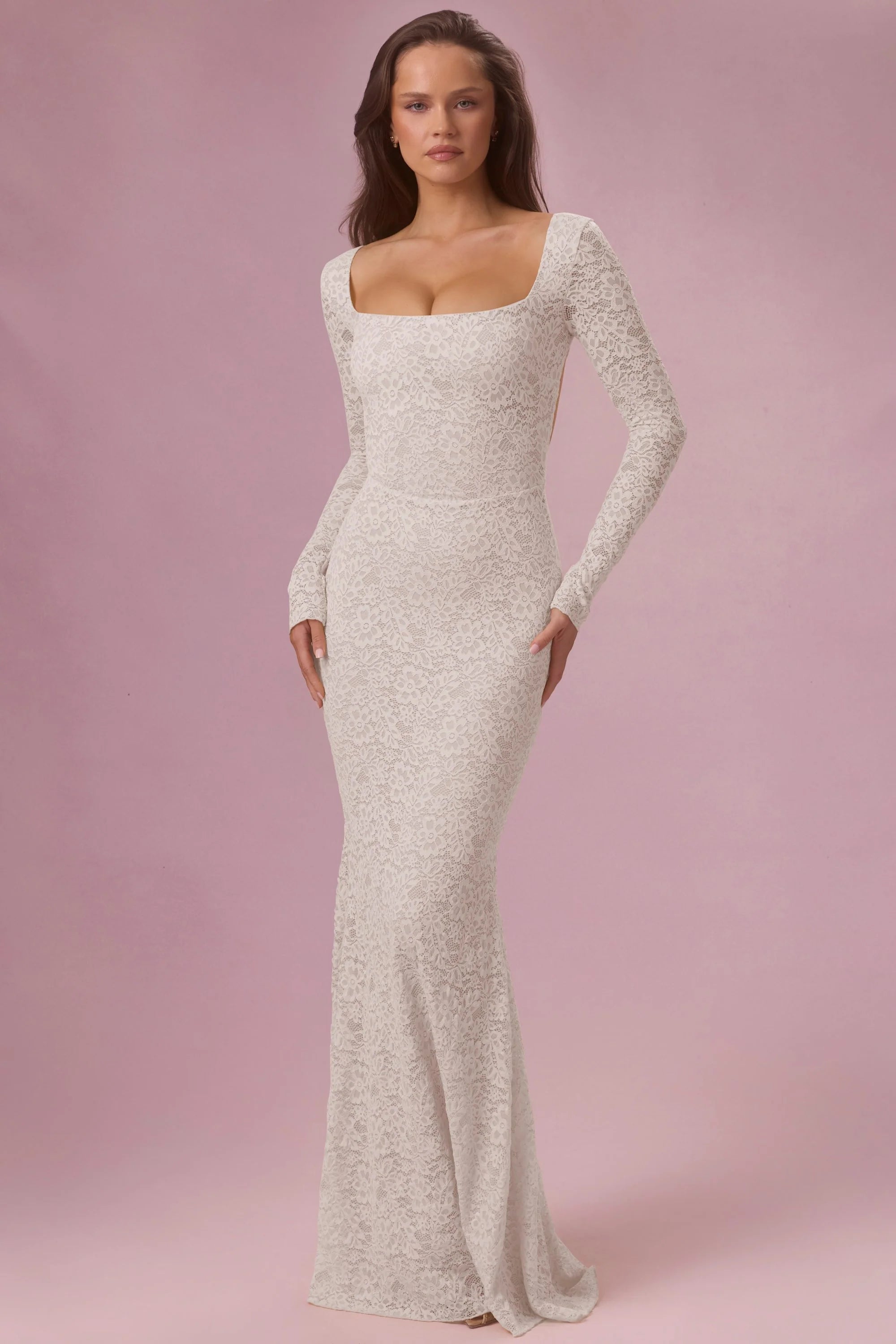 Lace Long Sleeve Maxi Dress in Pearl