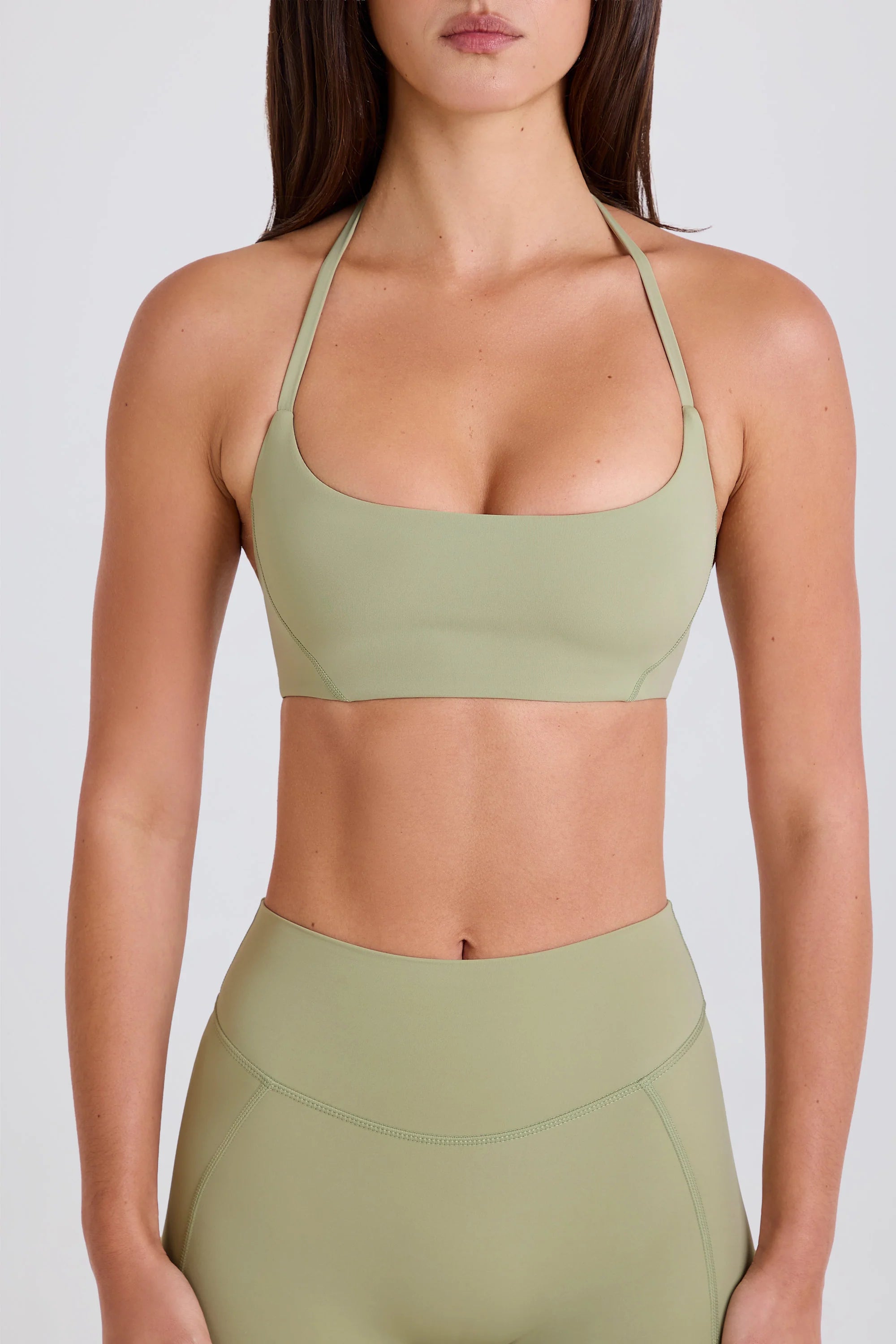 Scoop Neck Halterneck Sports Bra in Matcha