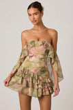 Off Shoulder Ruffled Mini Dress in Floral Multi Print