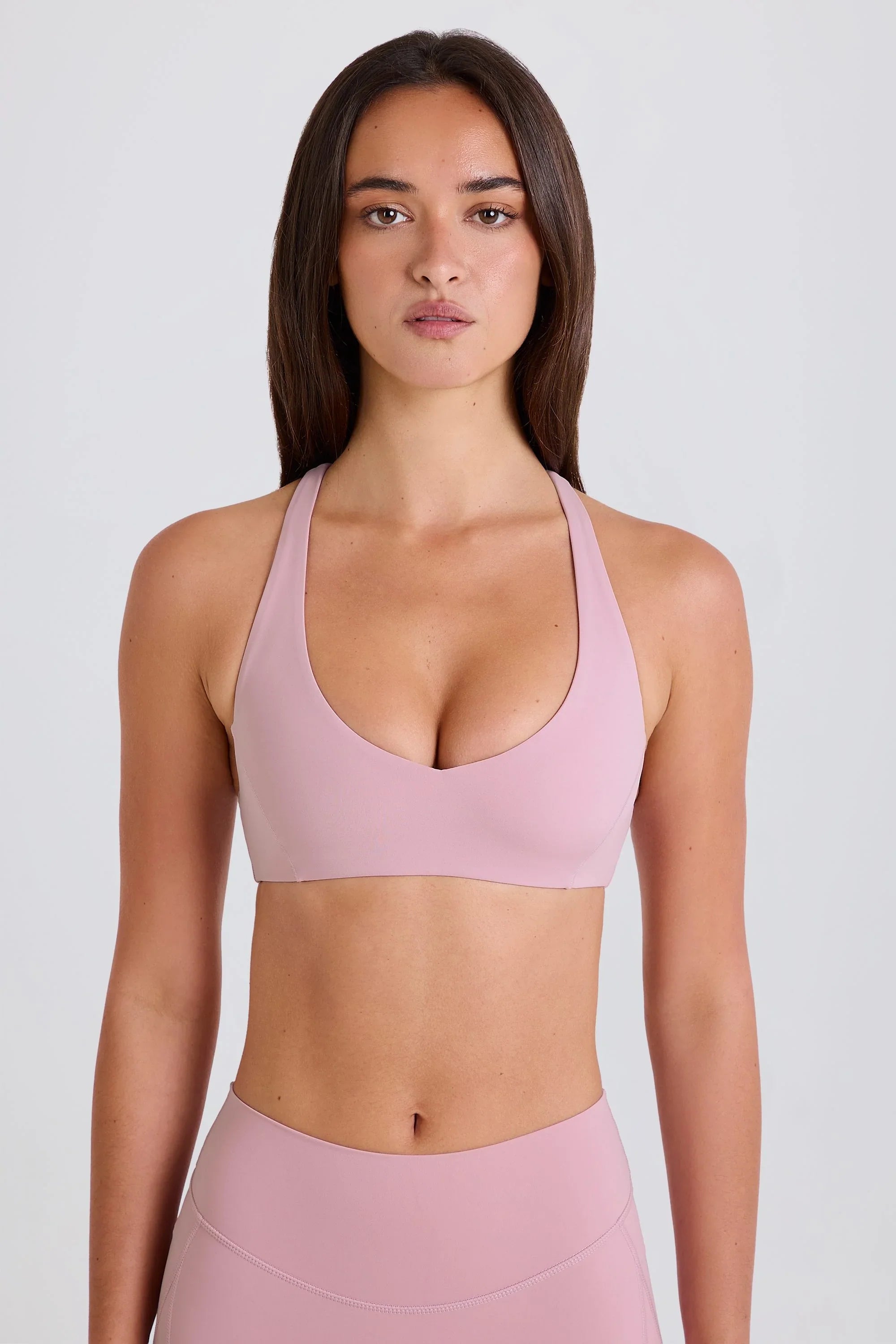 Crossback V Neck Sports Bra in Mauve