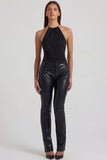 Faux Croc Leather Straight Leg Trousers in Black