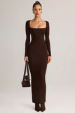 Modal Square Neck Bodycon Maxi Dress in Chocolate Brown