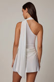 Asymmetric Scarf Detail Mini Dress in White