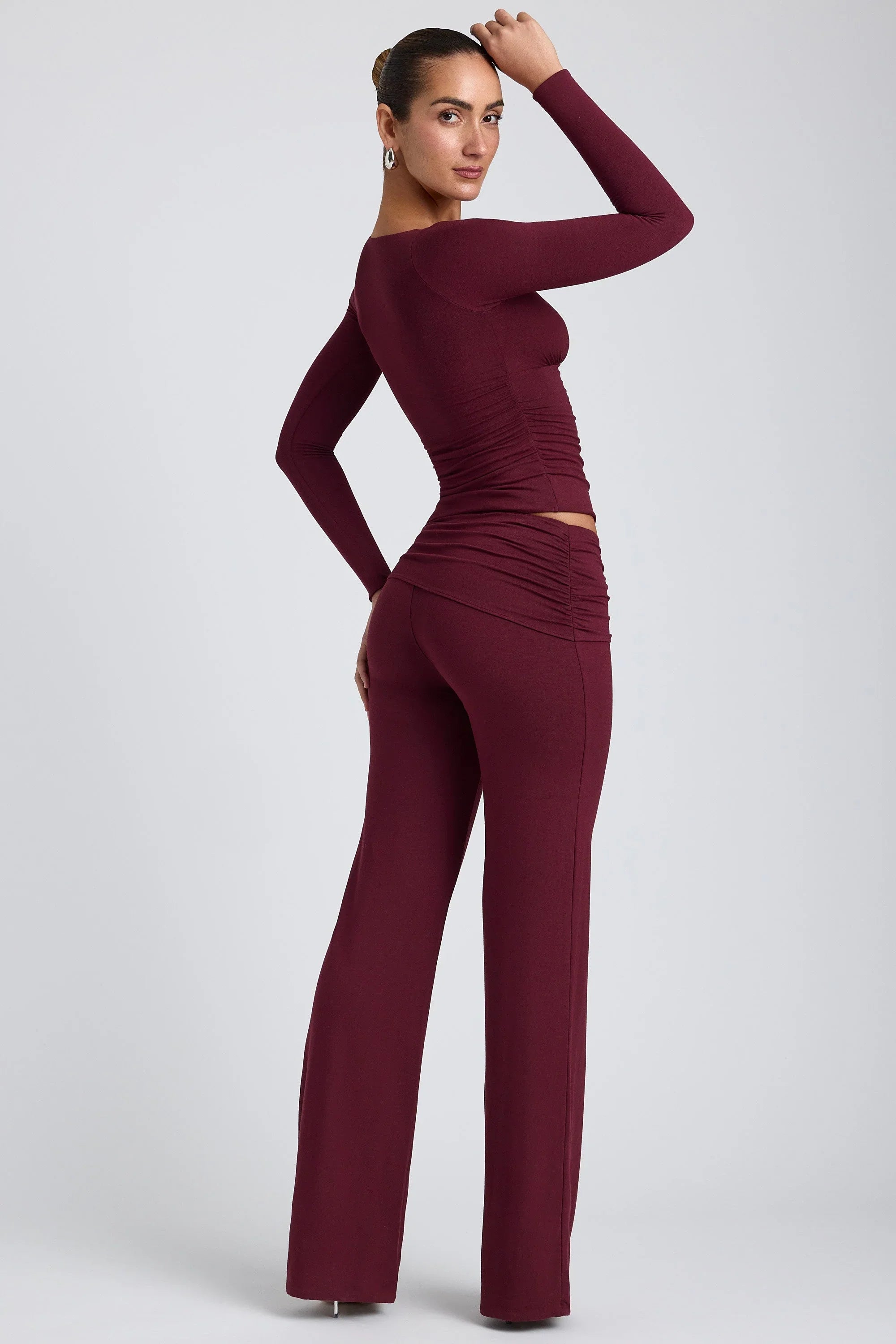 Modal Ruched Long Sleeve Top in Plum