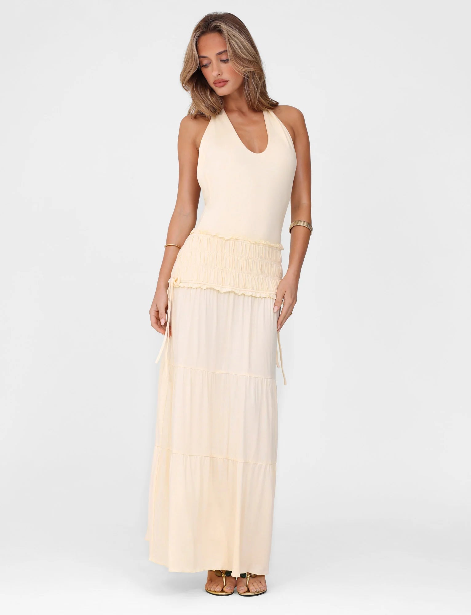 DENALI HALTER DRESS NEUTRAL BONE