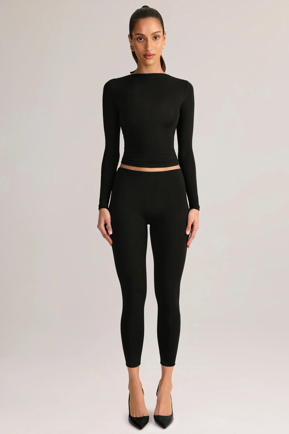 Modal Mid Rise Cropped Leggings in Black