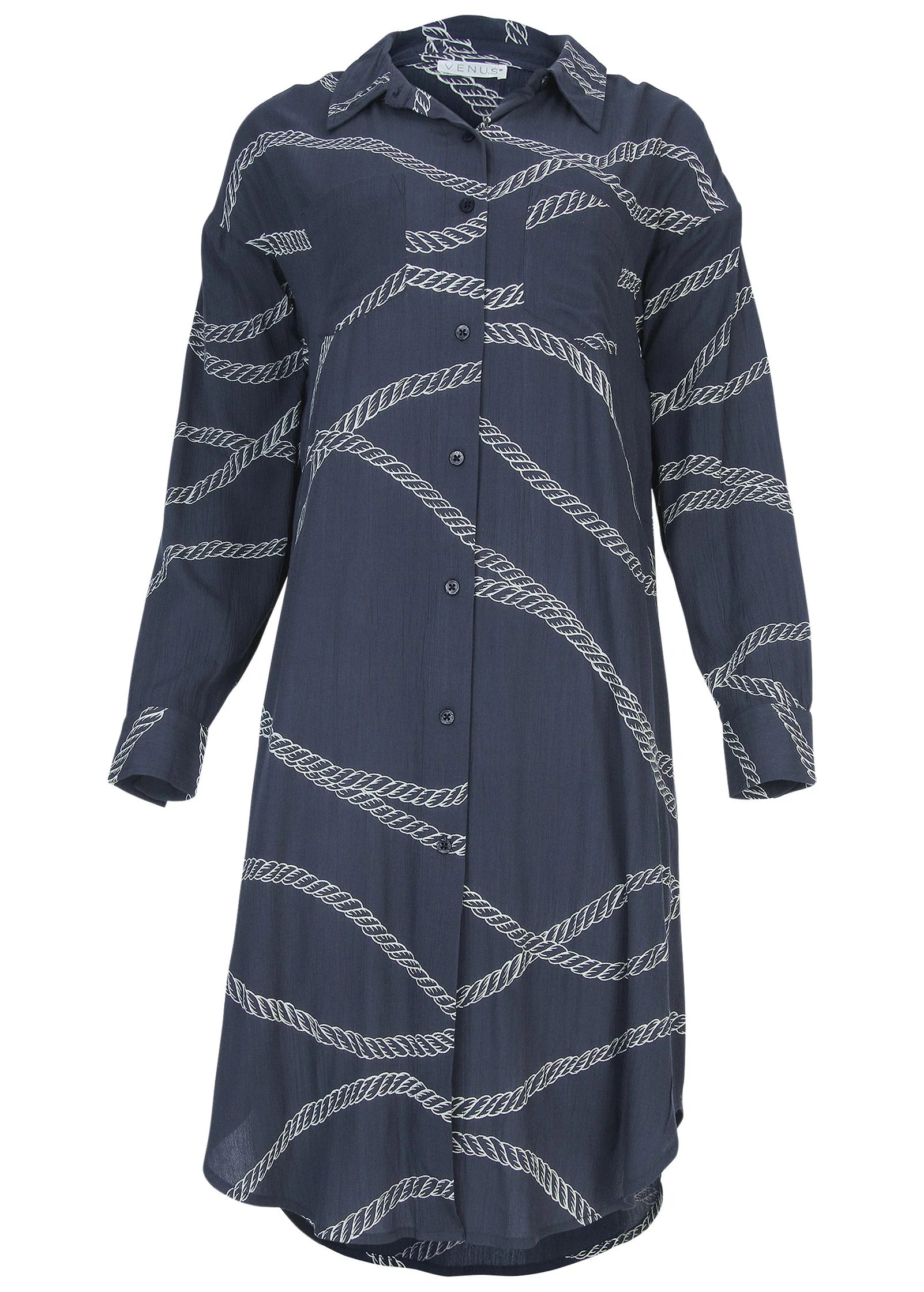 Maxi Button Front Blouse Yacht Rope Print