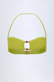 Bead Embellished Bandeau Bikini Top in Olive Green