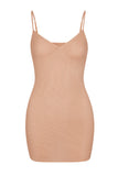 Soft Mesh V Neck Mini Slip Dress in Warm Peach