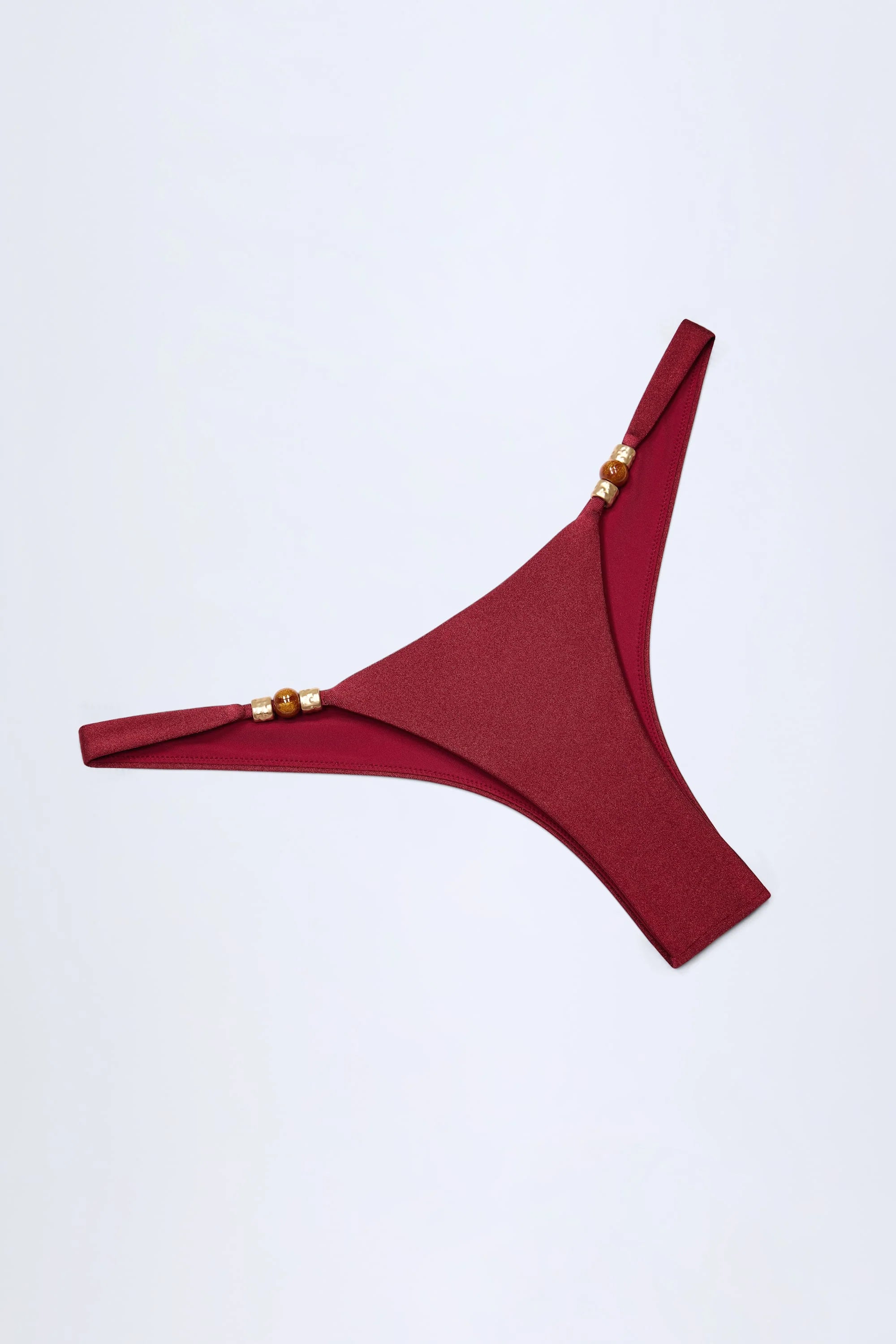 Bead Embellished Cheeky Bikini Bottoms in Dark Cherry