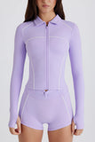 Soft Active Contrast Zip Up Jacket in Lilac