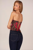 Bandeau Lace Up Corset Top in Rose Leopard Print